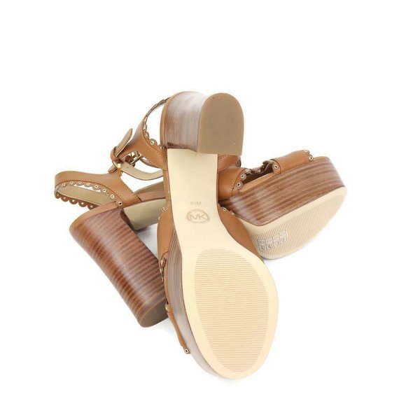 Michael Kors Womens Jessie Sandals Brown Platform Heels Buckle Eyelet 10 M New main image 2